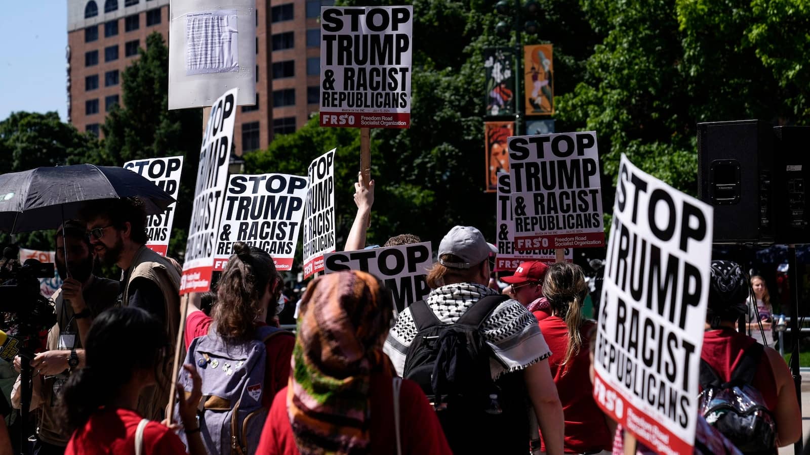 Protesters gather at GOP convention to rally for abortion and immigrant rights, end to war in Gaza