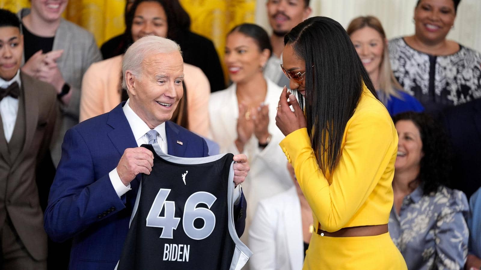 President Joe Biden cheers the Las Vegas Aces and women’s basketball