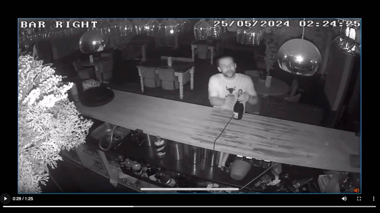 Bottle-popping burglar sips prosecco, steals cash register as he smashes his way through pub: video