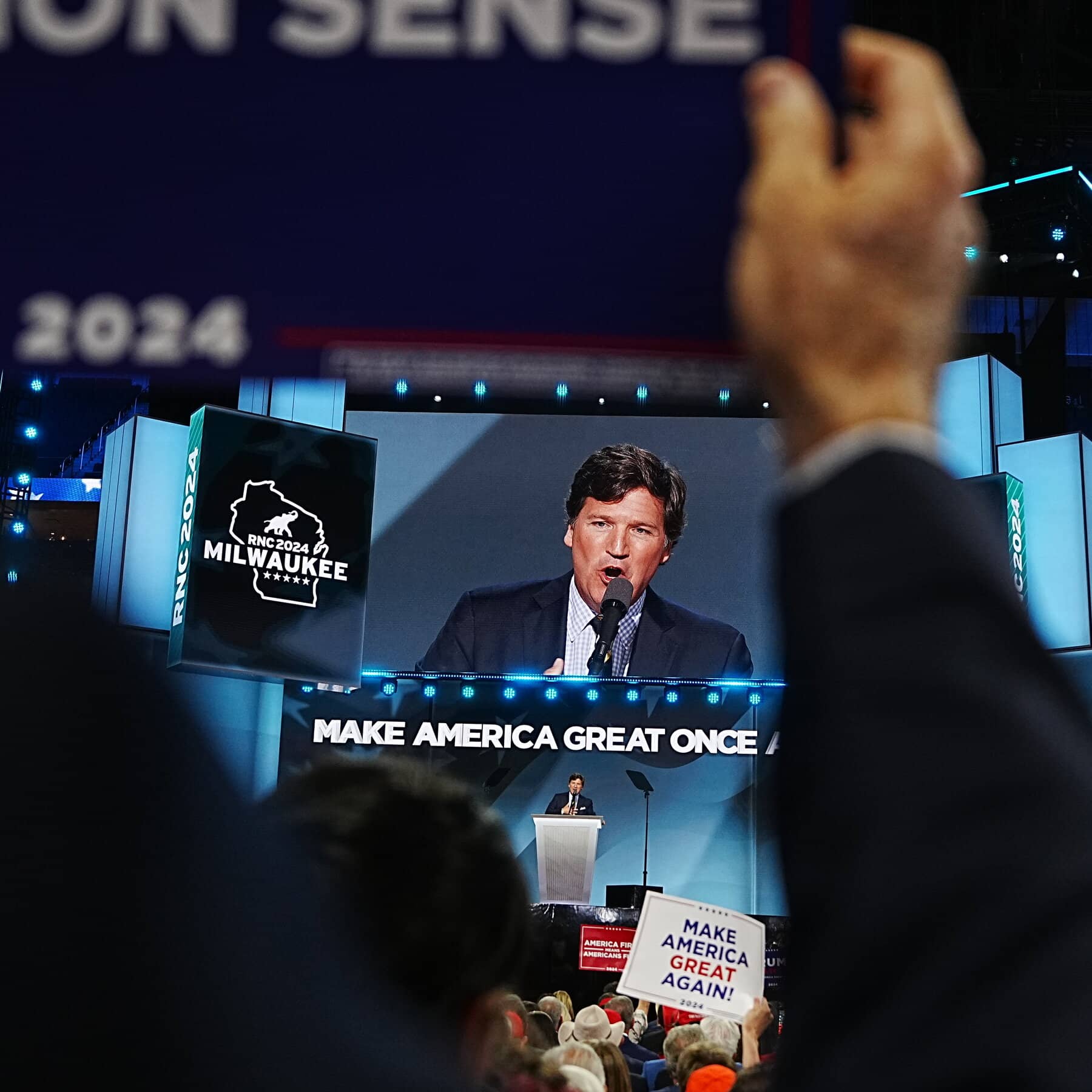 Edgy and Unscripted, Tucker Carlson Fires Up the Convention Crowd