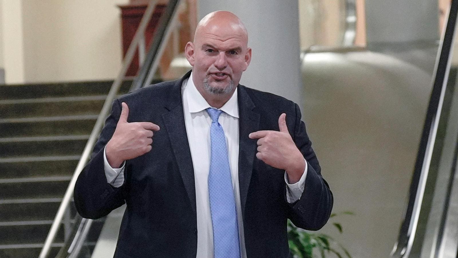 Sen. John Fetterman was treated for a bruised shoulder after a weekend car accident